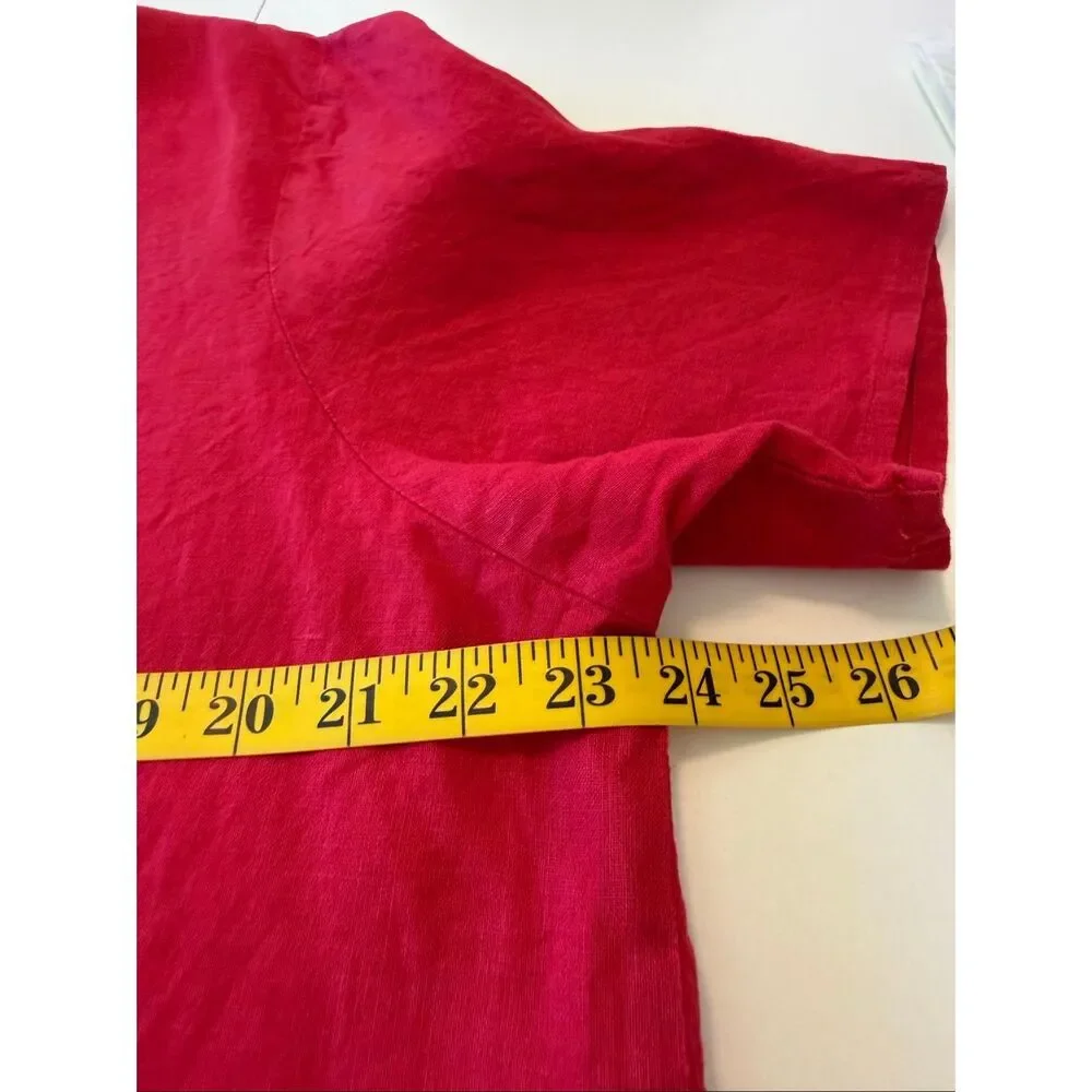 Flax linen Top Red Boxy Short Sleeve Size L Coastal, Casual Chic, Oversized